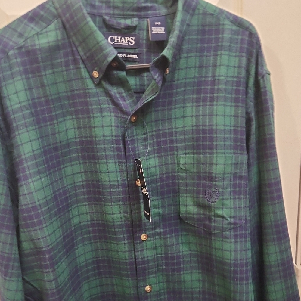 New Chaps Green and Blue Plaid Casual Shirt